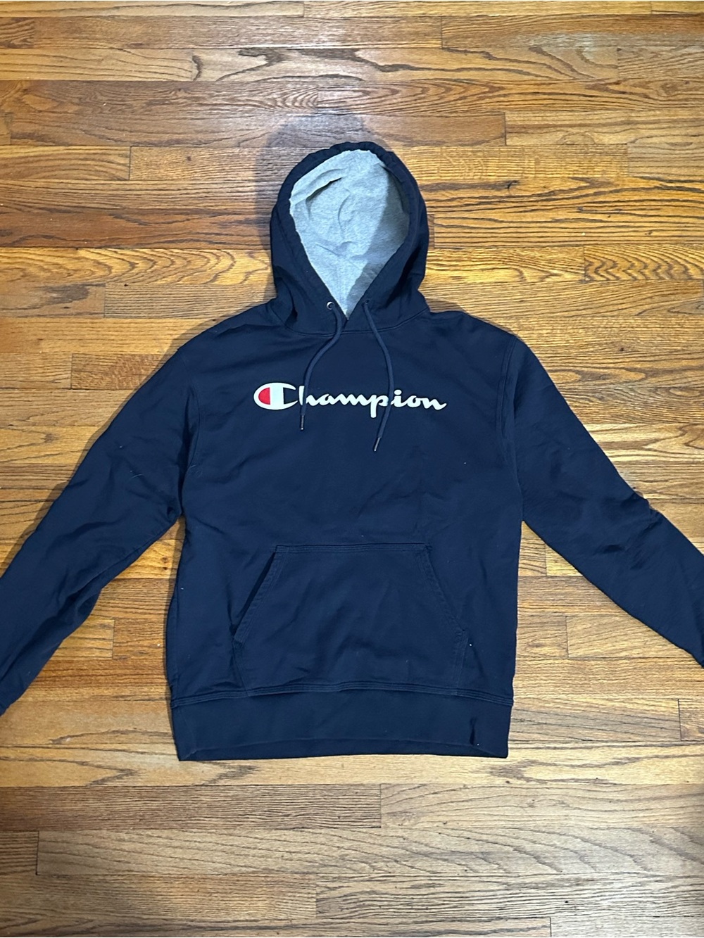 Champion Navy Hoodie with White Logo